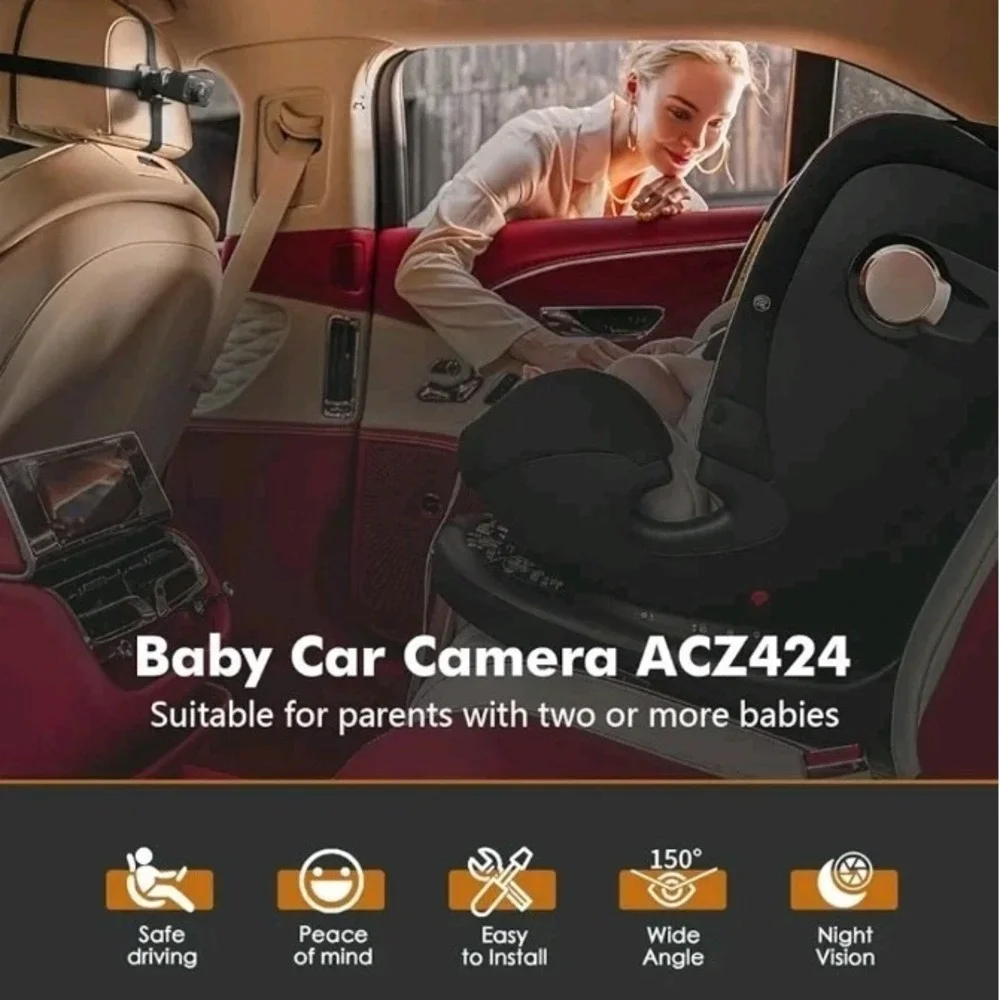 Baby Car Camera 1080P Dual-Channel Display with 2 Camera for 2 Kids Night Vision